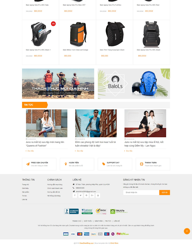 Giao diện web bán hàng Zmarket Bags